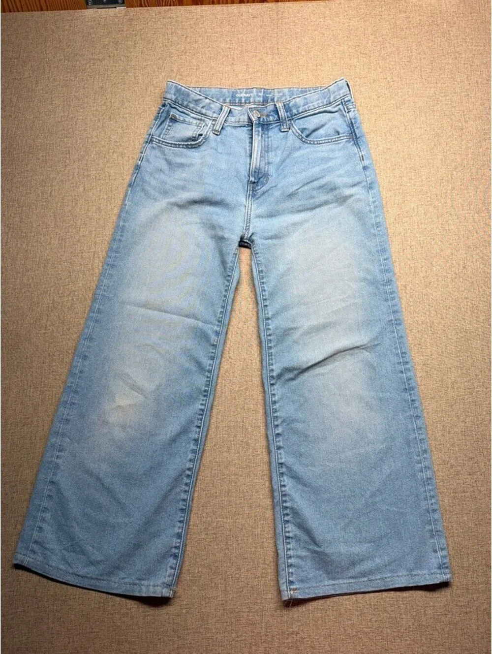 Old Navy Kids Built-In Tough High Rise Baggy Wide Leg Jeans Light Wash 14
